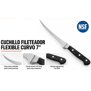 Cuchillo deshuesador y fileteador de hoja curva flexible en acero forjado (7 Pulgadas)