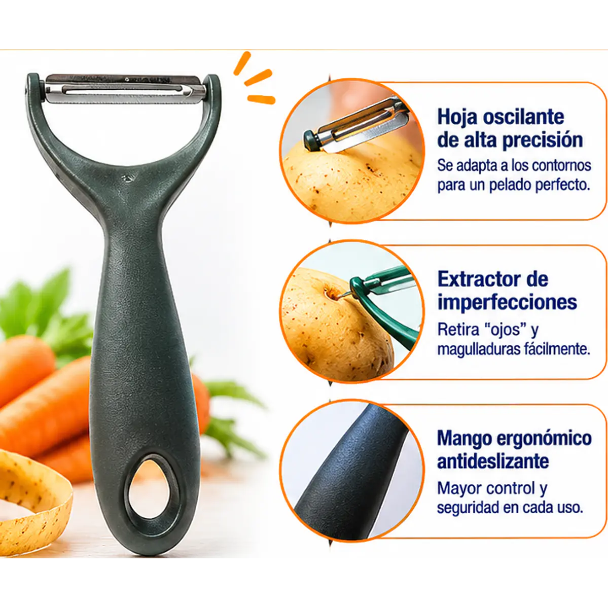 Pelapapas Manual en Acero Inoxidable para Papas, Frutas y Verduras 1