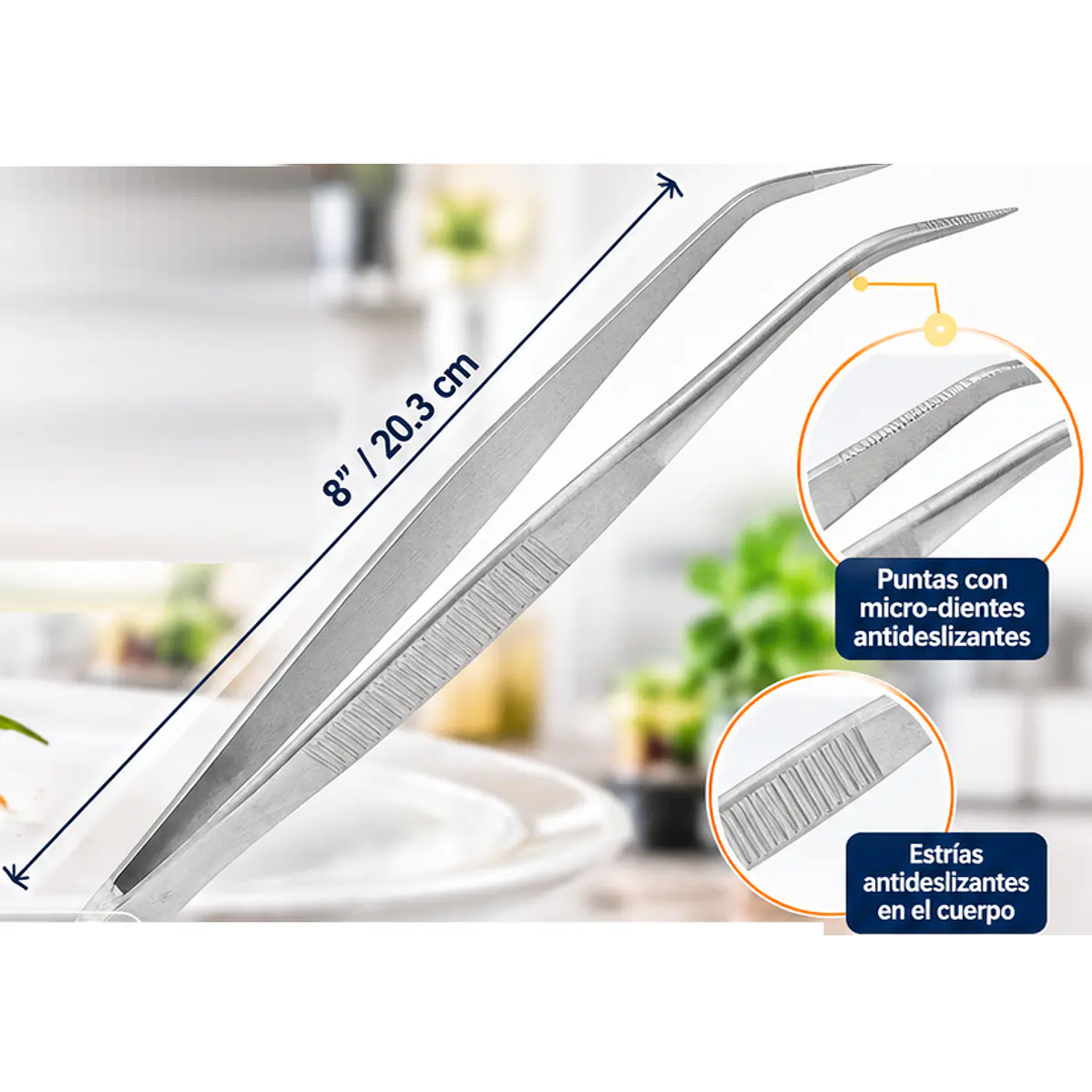 Pinza de Precisión Culinaria y Emplatado de Acero Inoxidable de 8 Pulgadas 1