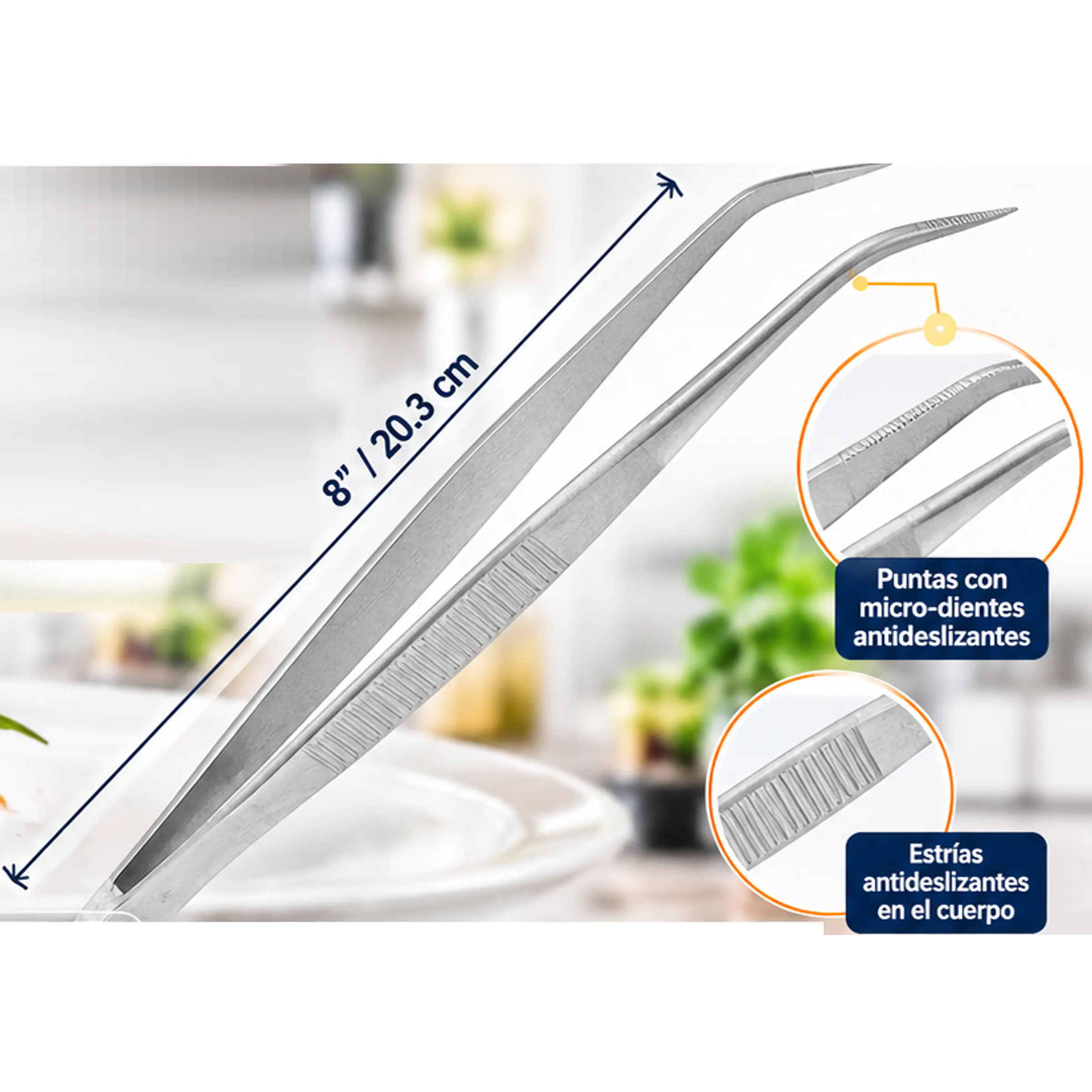 Pinza de Precisión Culinaria y Emplatado de Acero Inoxidable de 8 Pulgadas 1