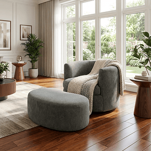 Sillón Curvo Giratorio con Pouff