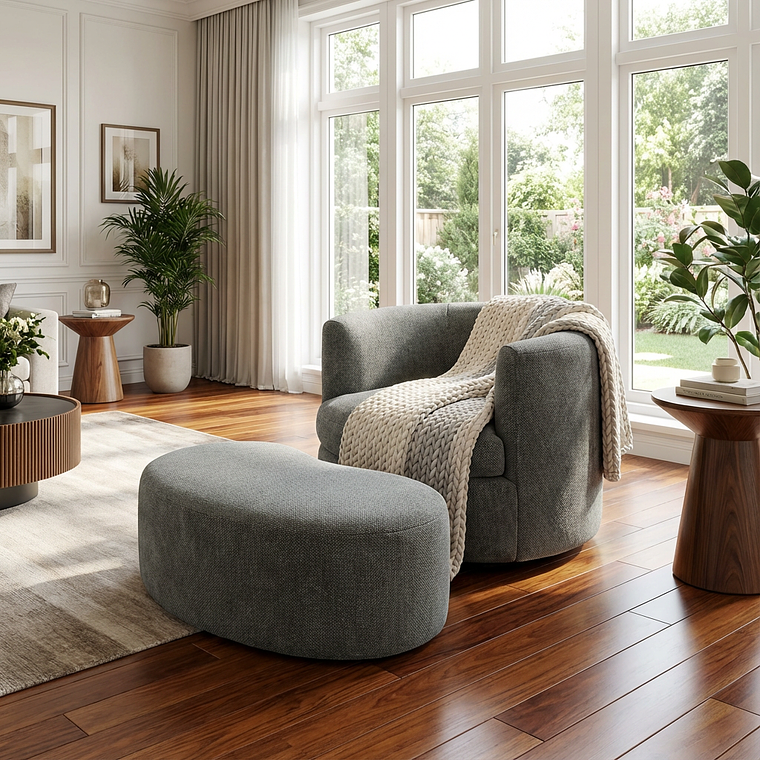 Sillón Curvo Giratorio con Pouff 1