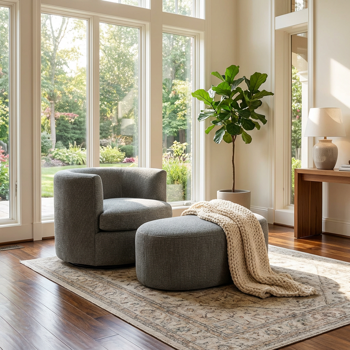 Sillón Curvo Giratorio con Pouff 2