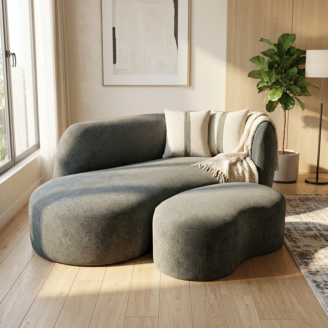 Sofá Curvo Florencia con Pouff 1