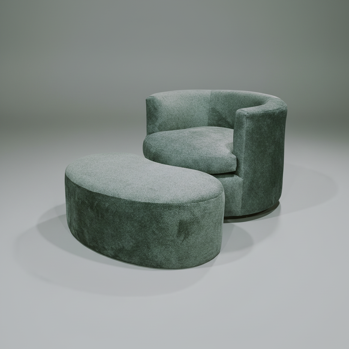 Sillón Curvo Giratorio con Pouff 3