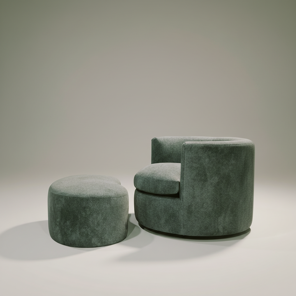Sillón Curvo Giratorio con Pouff 5