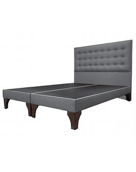 Cama europea 2 plazas modelo francia botones lino gris medio 