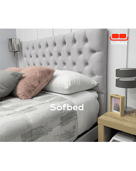 Cama 2 Plazas Europea Respaldo A Piso + Bases  Ivory Felpa