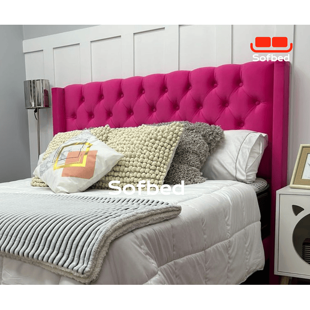 Cama Europea Capitoné con Brazos Fucsia