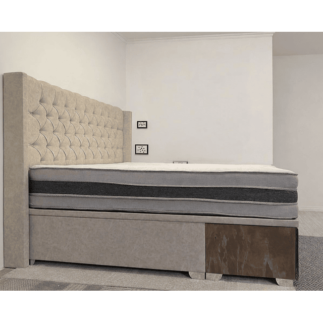 Cama modelo capitone con baúl más organizador de zapatos 