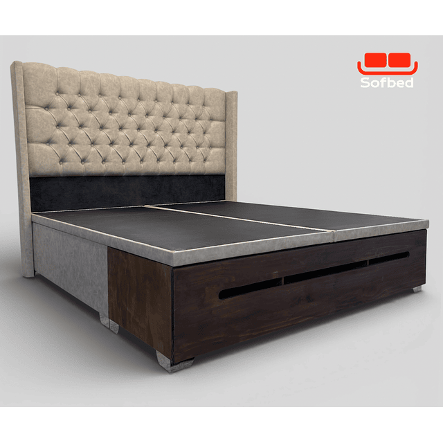 Cama modelo capitone con baúl más organizador de zapatos 