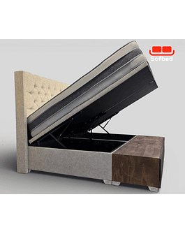 Cama modelo capitone con baúl más organizador de zapatos 