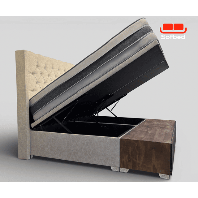 Cama modelo capitone con baúl más organizador de zapatos 