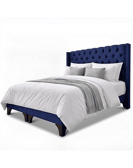 Cama 2 Plazas Europea Azul oscuro Incluye Respaldo Más Bases Divididas