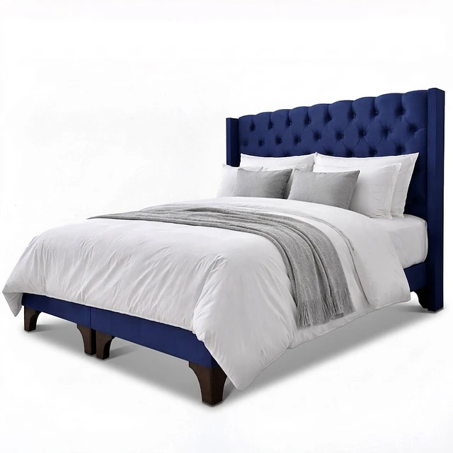 Cama Europea  2 Plazas Capitoné Con Brazos  Incluye Respaldo Más Bases Divididas