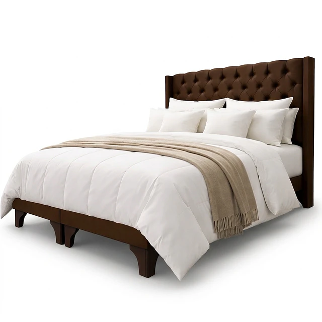 Cama Europea  2 Plazas Capitoné Con Brazos  Incluye Respaldo Más Bases Divididas