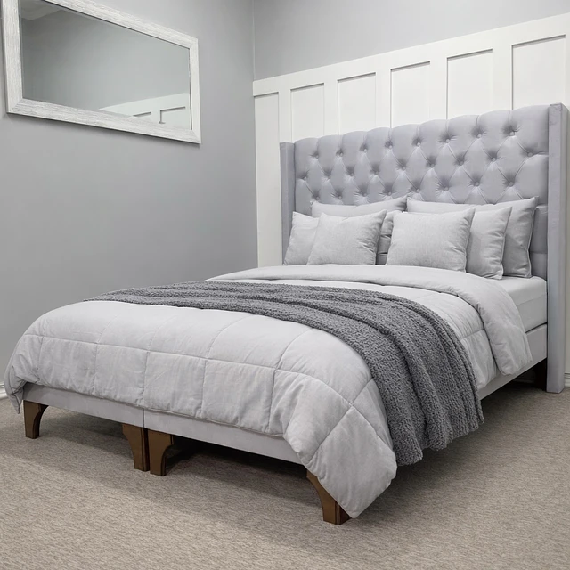 Cama Europea  2 Plazas Capitoné Con Brazos  Incluye Respaldo Más Bases Divididas