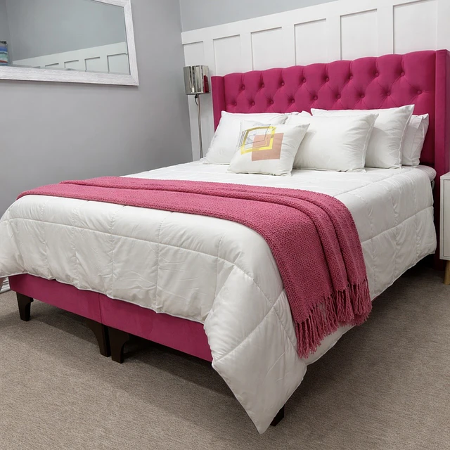 Cama Europea  2 Plazas Capitoné Con Brazos  Incluye Respaldo Más Bases Divididas