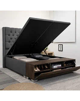Cama modelo capitone con baúl más organizador de zapatos 