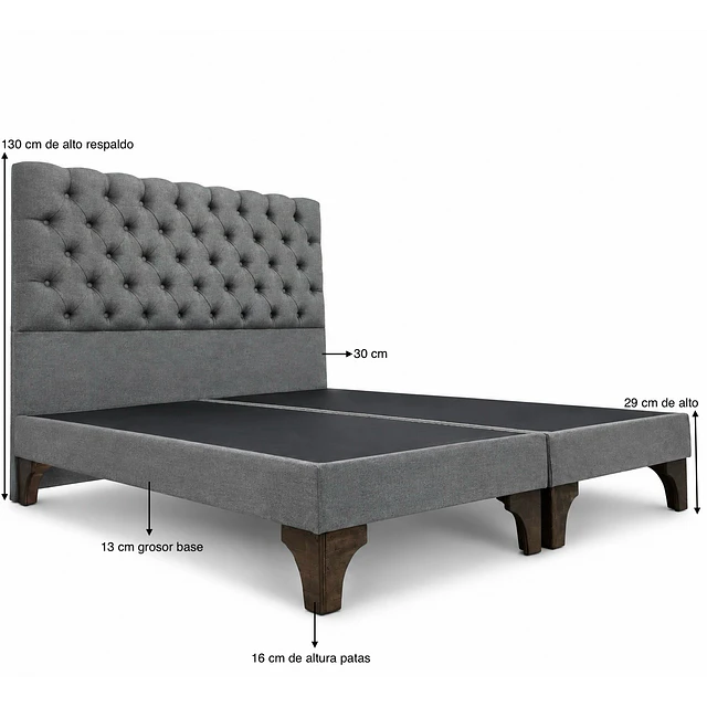 Cama Europea 2 Plazas Respaldo A Piso + Bases  Divididas Felpa