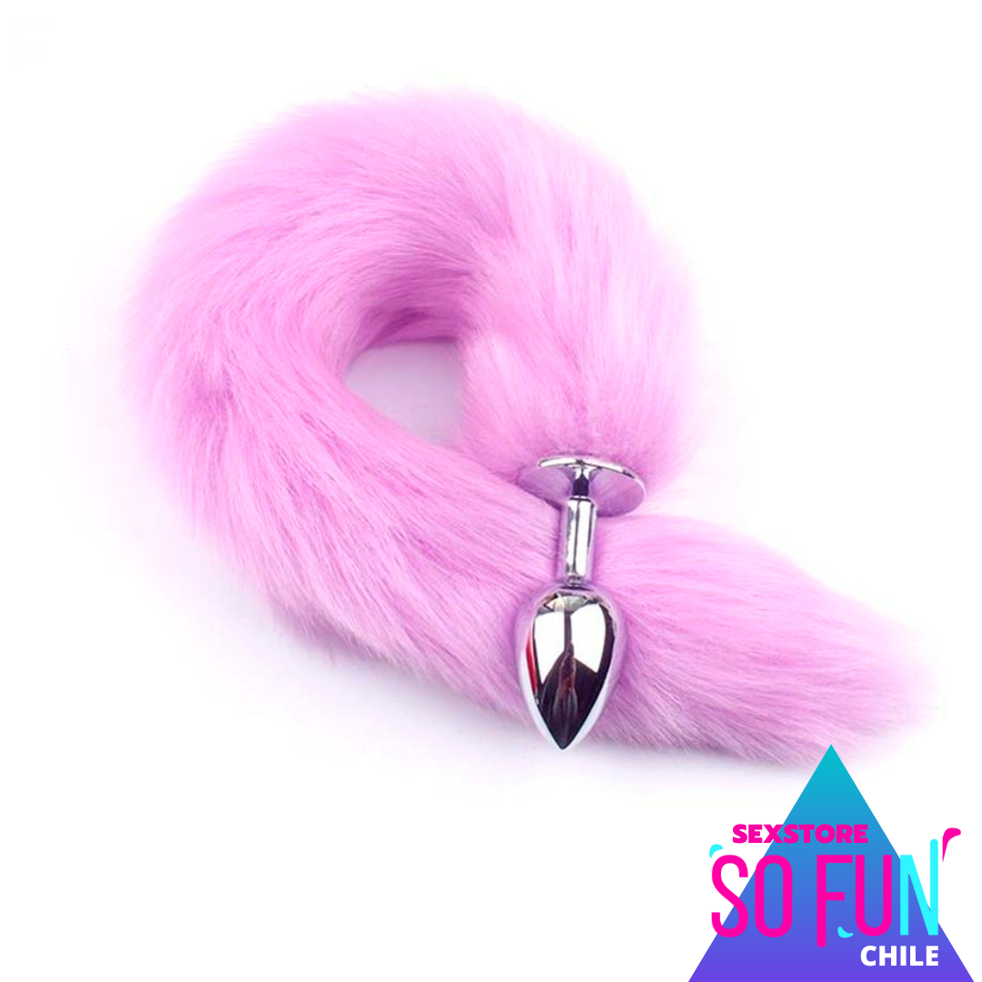 Plug Anal Metalico Cola de zorro talla M color Rosado