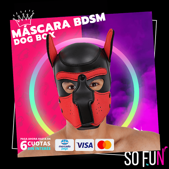 Máscara BDSM Dog Box - Color Negro/Rojo