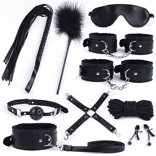 KIT BDSM sumisión 10 piezas Fetish Series- Negro con Rojo