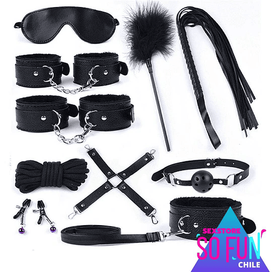 KIT BDSM sumisión 10 piezas Fetish Series- Negro con Rojo