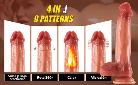 Dildo 4en1 PENETRA + VIBRA + ROTA + CALOR + USB recargable ULTRA Realista