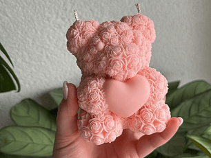 Vela Urso de Rosas com Coração