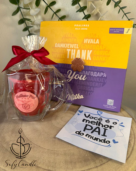 Kit Presente Dia do Pai com Vela Artesanal e Chocolates