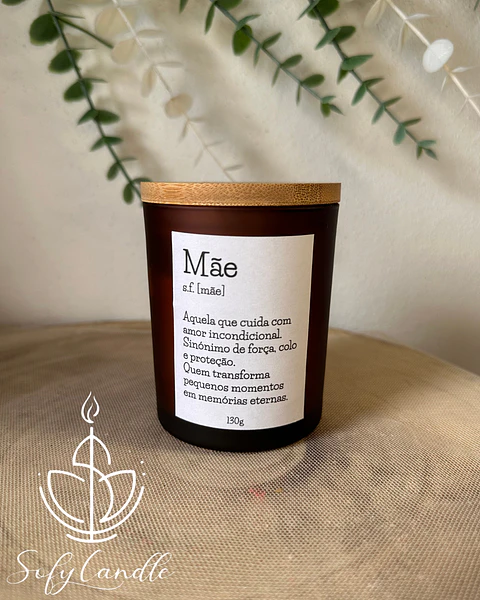 Vela Decorativa “Mãe” em Copo com Tampa de Madeira