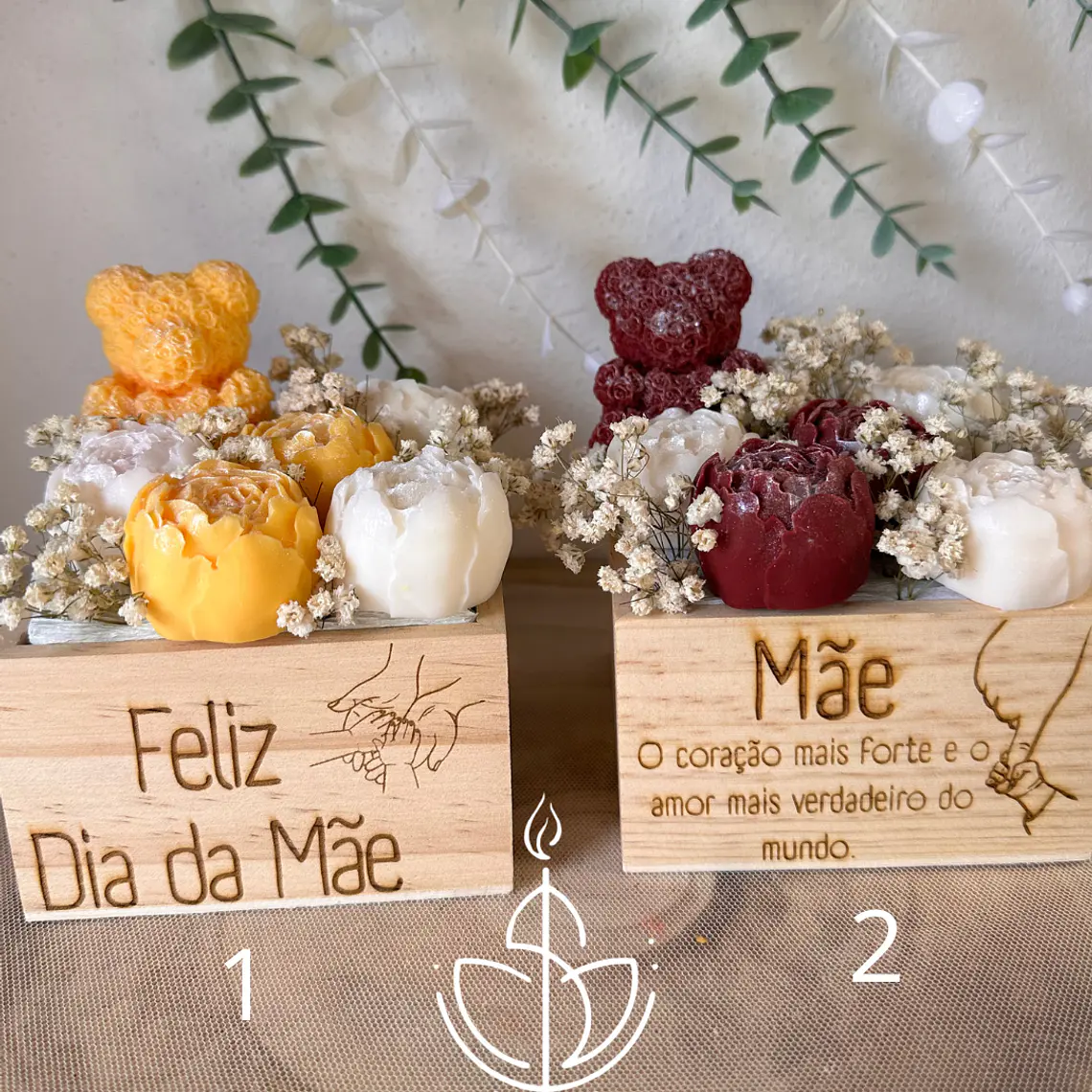 Arranjo Decorativo Dia da Mãe com Velas Artesanais 2