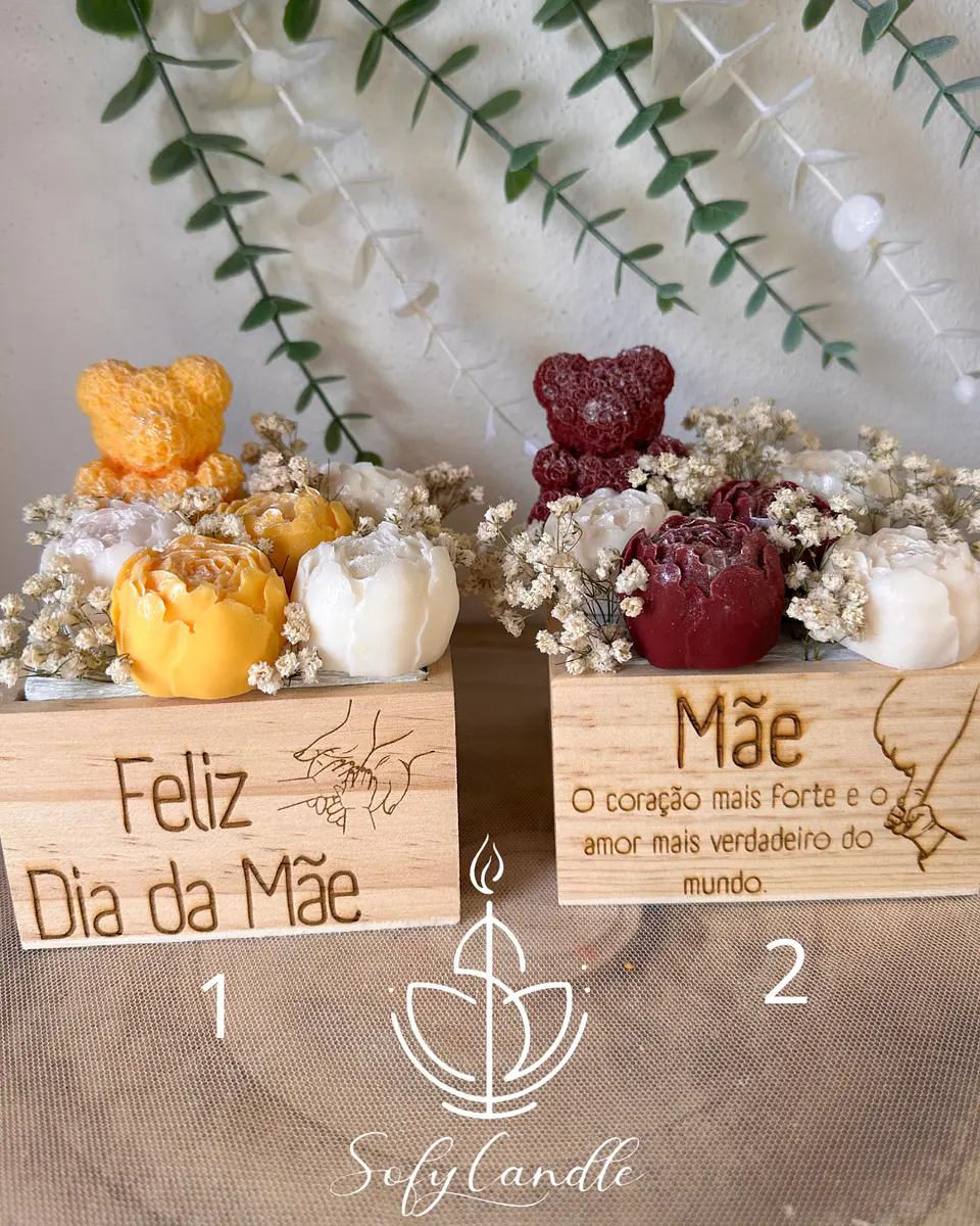 Arranjo Decorativo Dia da Mãe com Velas Artesanais 2