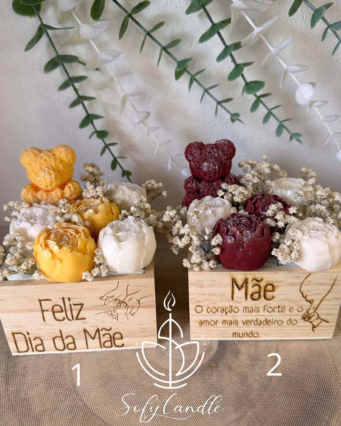 Arranjo Decorativo Dia da Mãe com Velas Artesanais 1