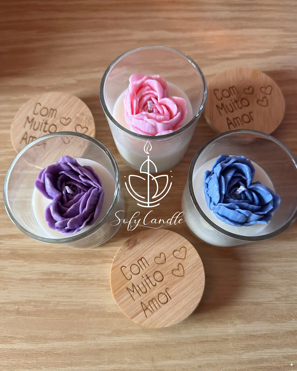 Vela em Copo com Rosa e Tampa Personalizada 1