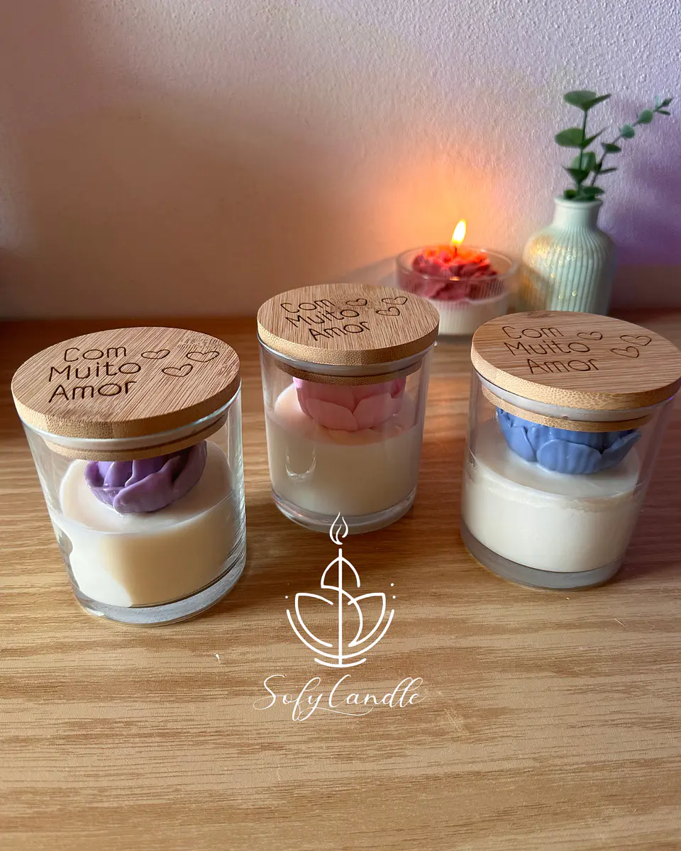 Vela em Copo com Rosa e Tampa Personalizada 2