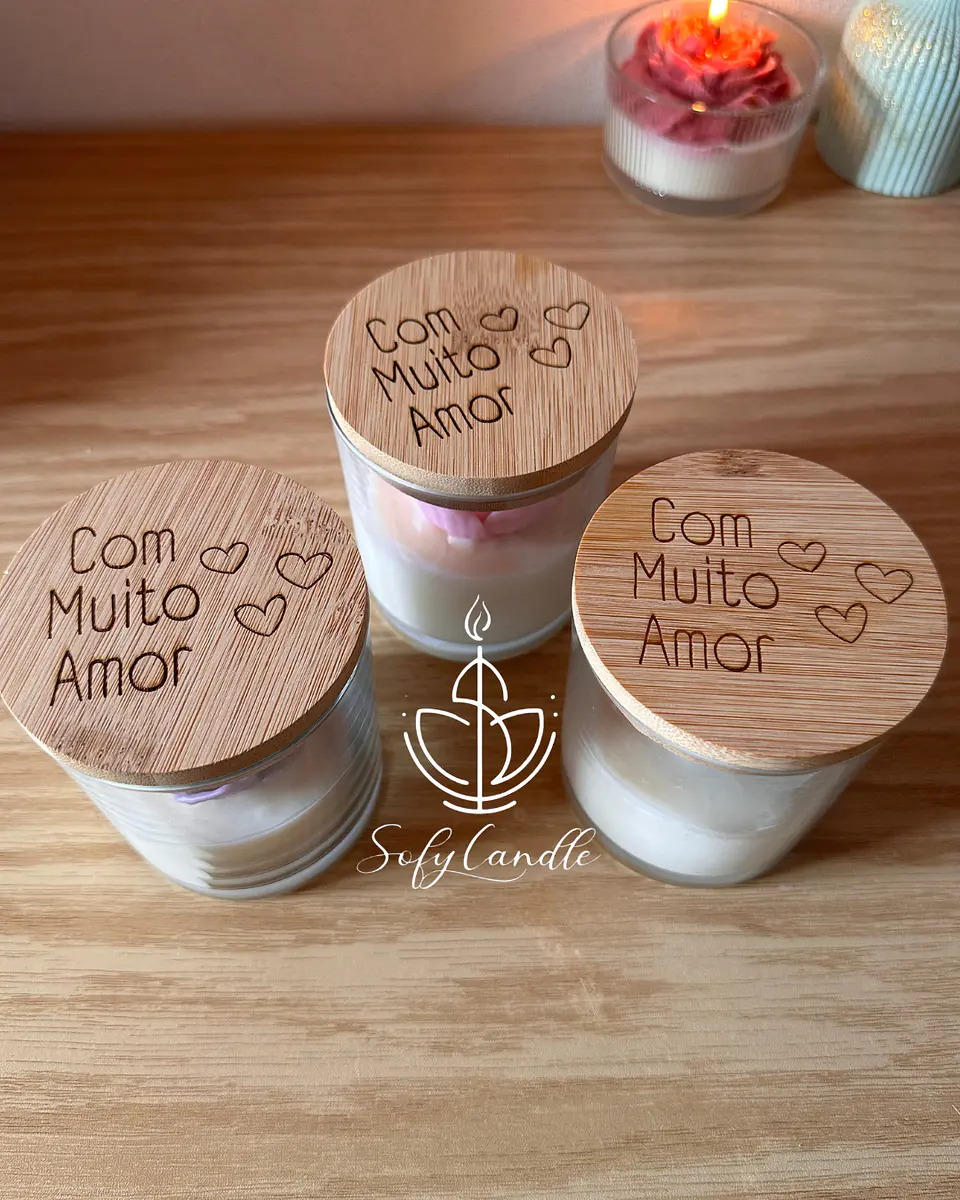 Vela em Copo com Rosa e Tampa Personalizada 3