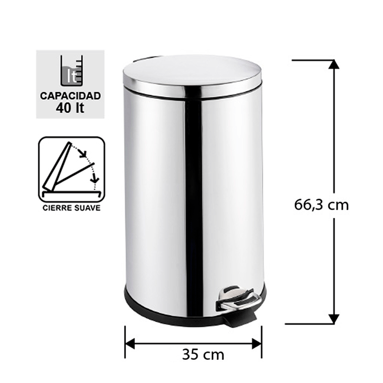 BASURERO ACERO INOXIDABLE CIERRE SUAVE 40 L SOIN 2
