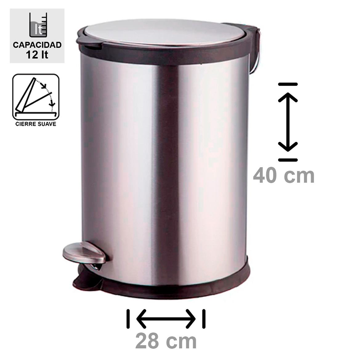 BASURERO ACERO INOXIDABLE CIERRE SUAVE 12 L 2