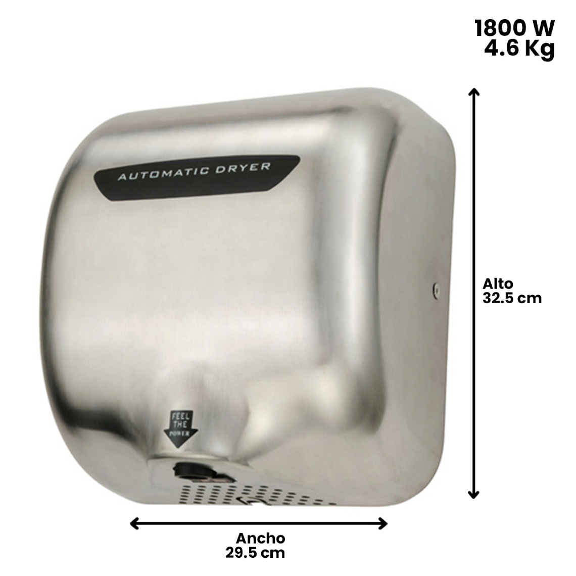 SECADOR DE MANOS ACERO INOX 1800W 2