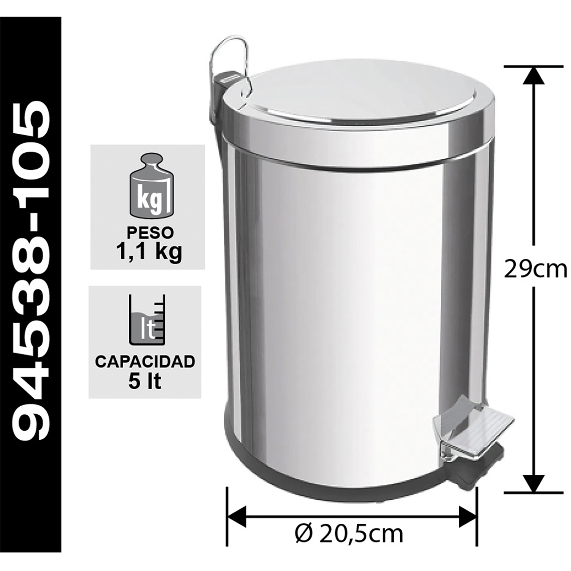 BASURERO PEDAL 5 L ACERO INOX TRAMONTINA 2