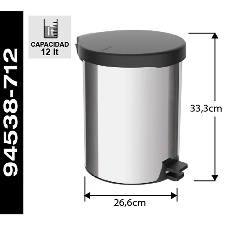  BASURERO 12L ACERO INOX. TAPA PLASTICA 2