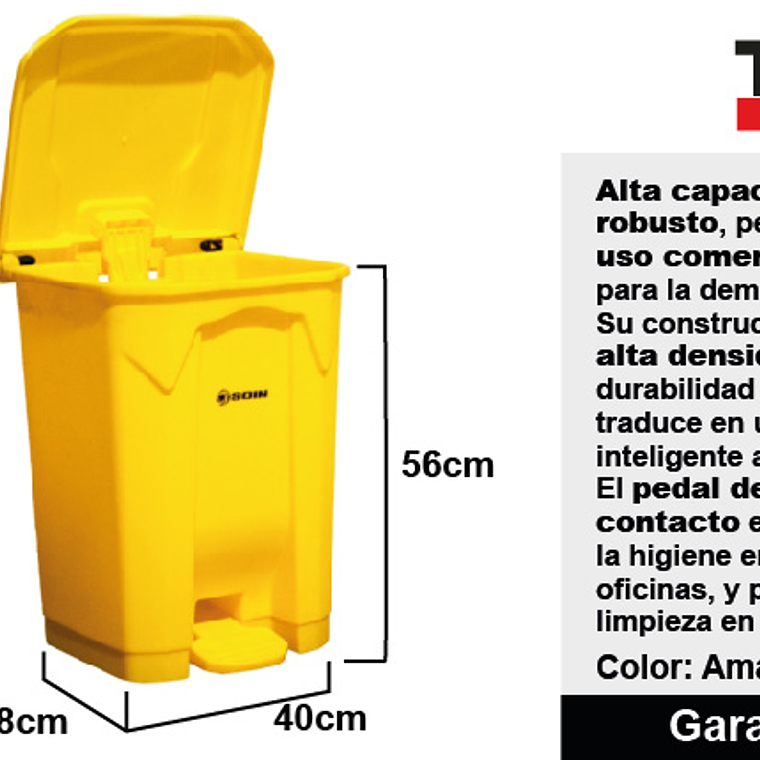 BASURERO PLÁSTICO CON PEDAL 50 L SOIN 3