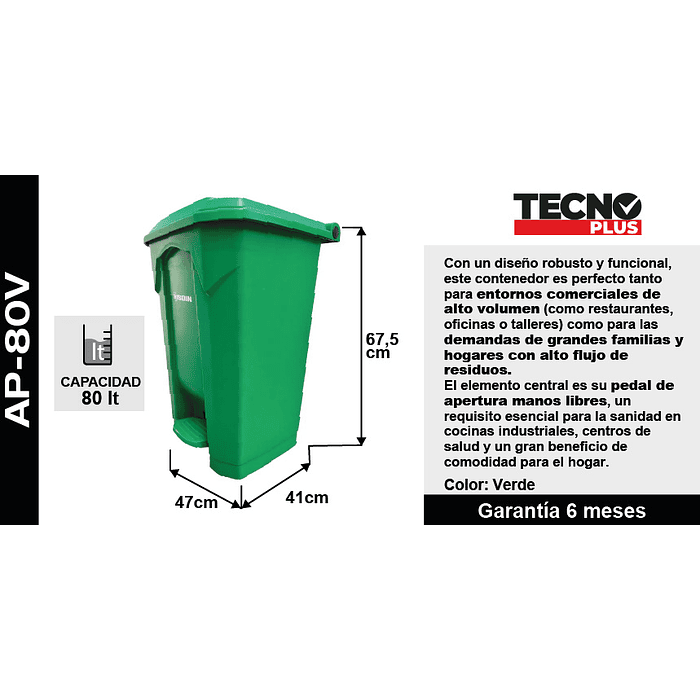 BASURERO PLÁSTICO CON PEDAL 80 L SOIN 4