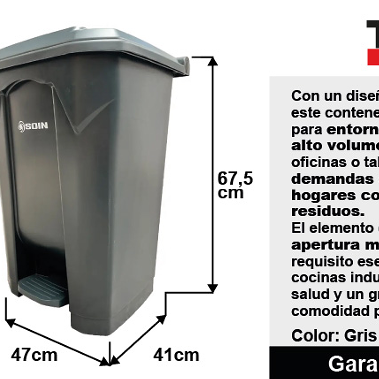 BASURERO PLÁSTICO CON PEDAL 80 L SOIN 8