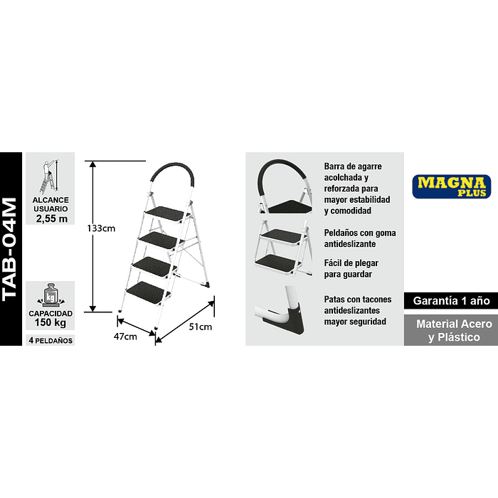 PISO ESCALERA PROFESIONAL ACERO 4 PELDAÑOS (150 KG) 5