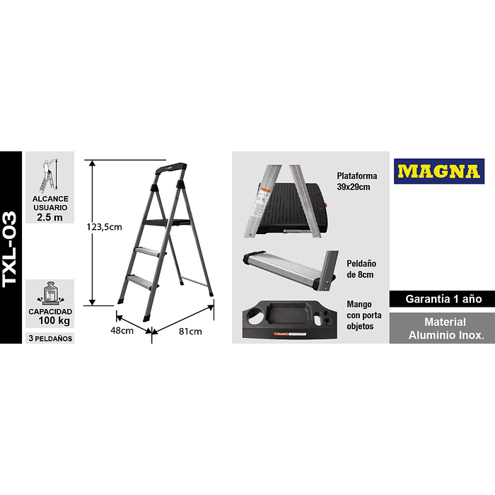 PISO ESCALERA INDUSTRIAL 3 NIVELES ALUMINIO REFORZADO 4