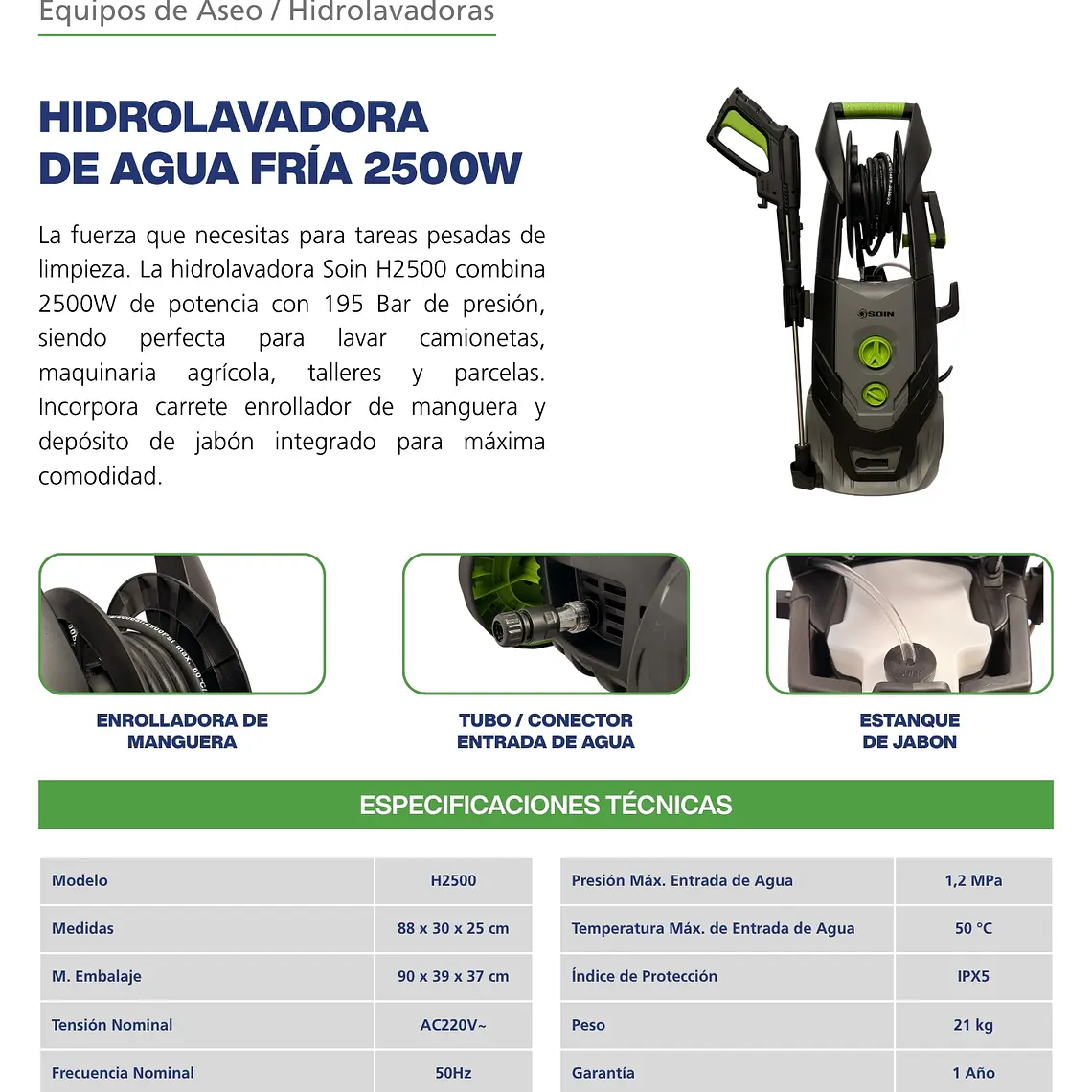 HIDROLAVADORA INDUSTRIAL AGUA FRÍA 2500W SOIN 7