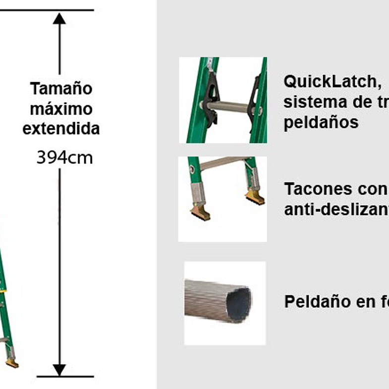 ESCALERA FIBRA DE VIDRIO TELESCOPICA 4MTS 16 PELDAÑOS CUPRUM 4